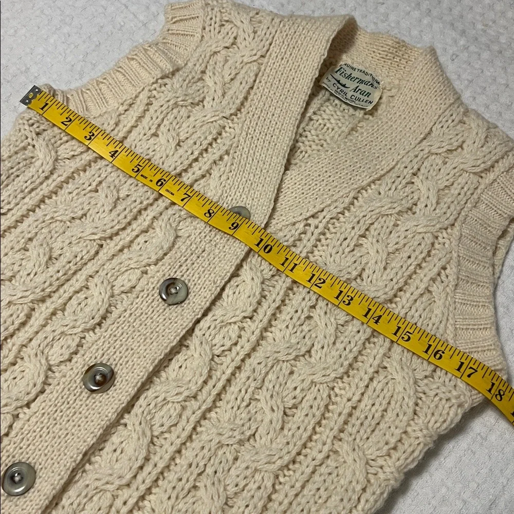 Vintage Aran Fisherman Wool Cream Cable Knit Sweater Vest - Picture 14 of 16
